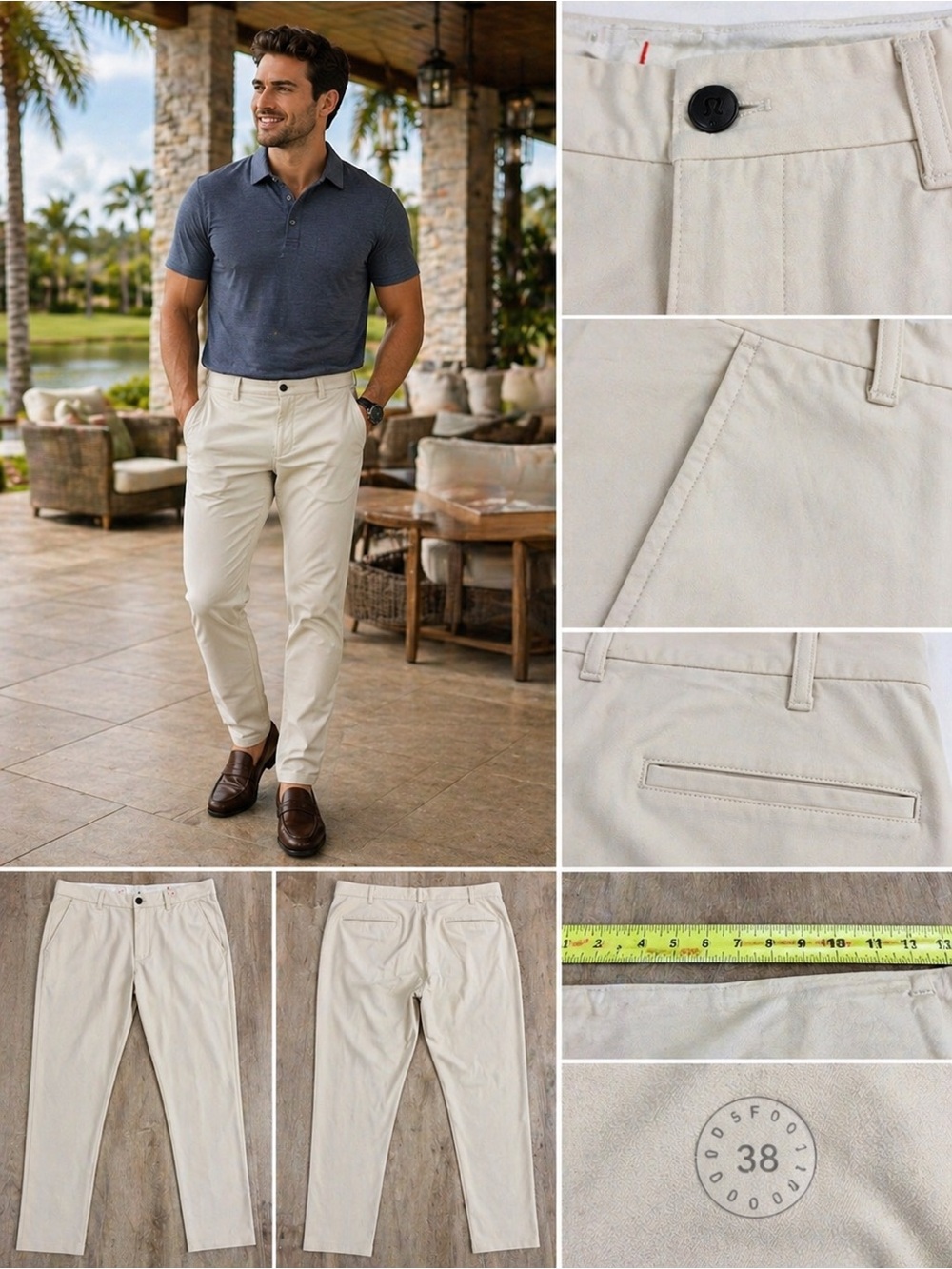 lululemon Mens ABC Pant 38 Light Cream Casual Stretch Chino